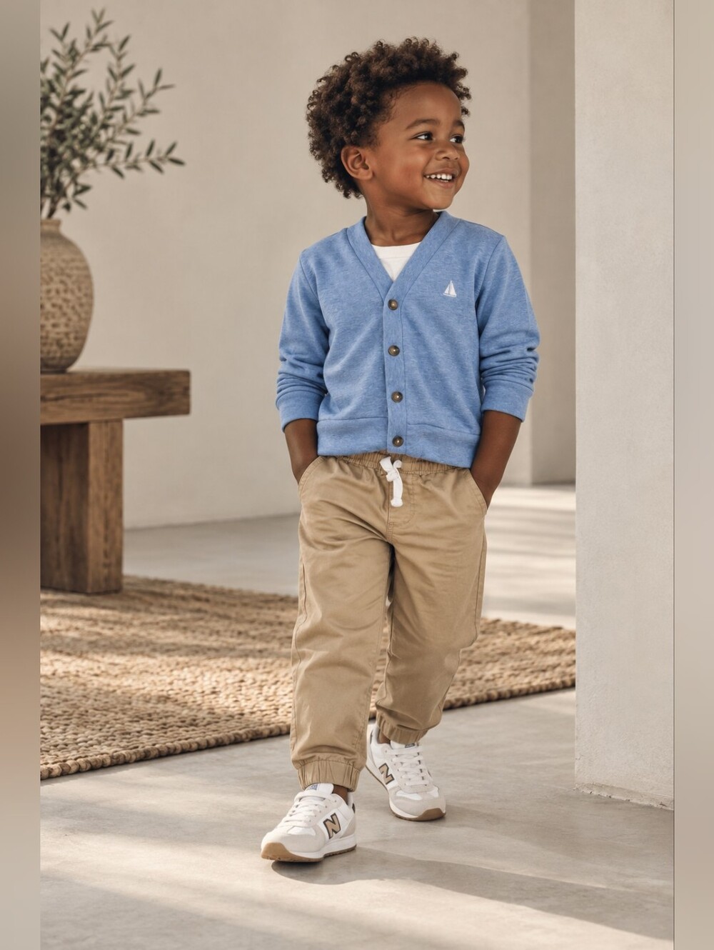 Andy & Evan Boys Blue Nautical Cardigan & Khaki Jogger Pants Set Size 3